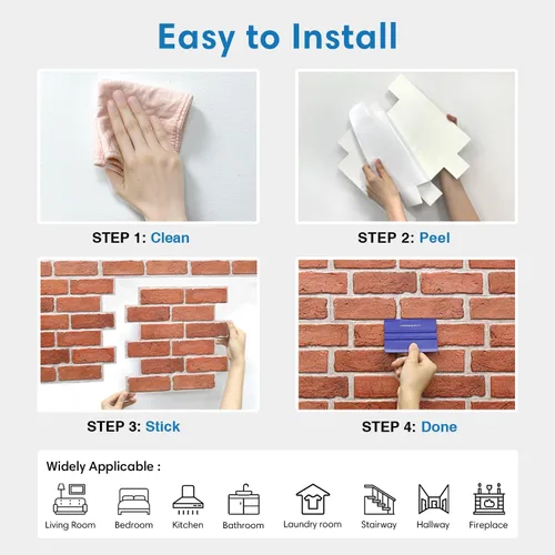 Miniatura 8 de COMSTICKC Panel de pared de ladrillo sintético rojo 3D para despegar y pegar, 10 piezas de 12 x 12 pulgadas, no azulejos reales, tamaño pequeño