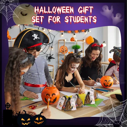 Miniatura 7 de Huquary 72 piezas de regalos de Halloween, juego de 24 regalos de Halloween para estudiantes, 24 llaveros de Halloween, llavero de calabaza