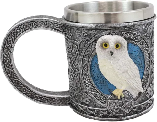 Ebros Dazed Blancanieves Búho Blanco Nieve - Vajilla adorable de Tundra ártica con tatuaje tribal celta nudos y piedras preciosas rojas (taza para