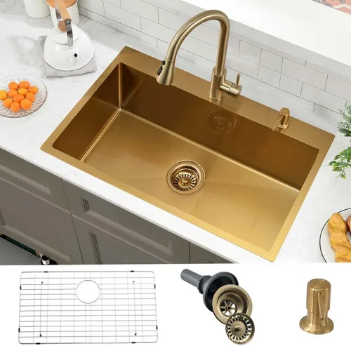 Miniatura 17 de Fregadero de cocina de cascada negro de 30 pulgadas con grifo extraíble, fregadero de cascada de 30 x 18 pulgadas, pantalla digital negra