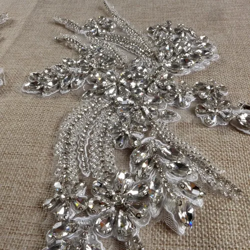 Miniatura 7 de Apliques de cuentas de diamantes de imitación, adornos plateados para coser para vestidos de graduación, vestido de novia, tela, decoración