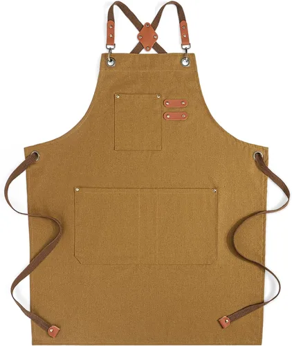 Miniatura 11 de Delantales de chef para hombres y mujeres con bolsillos grandes, delantal de cocina de lona de algodón repelente al agua para cocinar