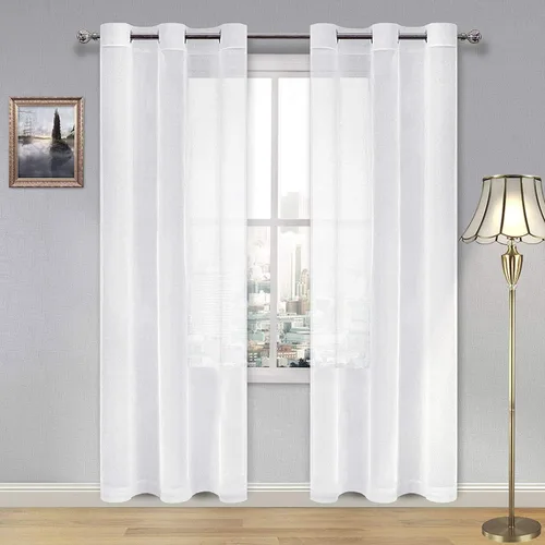 Miniatura 137 de DWCN Cortinas traslúcidas color verde frijol para sala de estar y dormitorio - Cortinas voile con aspecto de lino sintético con ojales en la parte