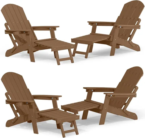 Miniatura 16 de YEFU Silla Adirondack con Otomana Retráctil: Juego de 2 Sillas Adirondack Plegables - Respaldo Ajustable de 5 Niveles con Reposapiés - Sillas