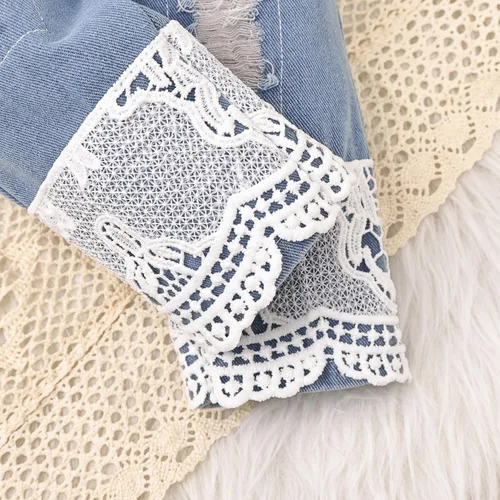 Miniatura 34 de Conjunto de ropa de bebé niña para bebé, mameluco de encaje blanco de manga larga + pantalones de mezclilla