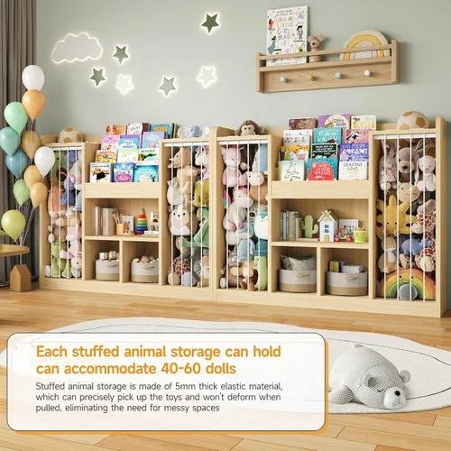 Miniatura 6 de ONBRILL Organizador de almacenamiento de juguetes, almacenamiento de animales de peluche con estantería de 4 niveles, funda de almacenamiento
