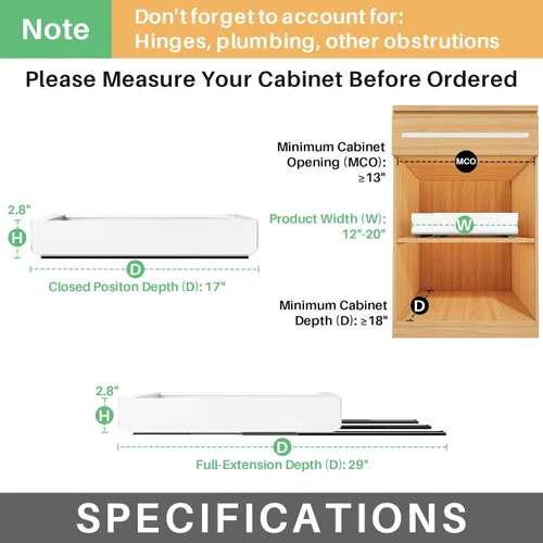 Miniatura 2 de Organizador de gabinete extraíble, expandible (12"-20") cajones deslizantes de servicio pesado fijados con película nano adhesiva para ollas