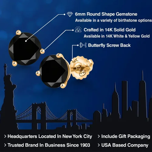 Miniatura 108 de Gem Stone King Aretes de Martini de oro amarillo de 14 quilates Aretes de tuerca de 3 puntas para mujeres y hombres Redondos de 0.236 pulgadas