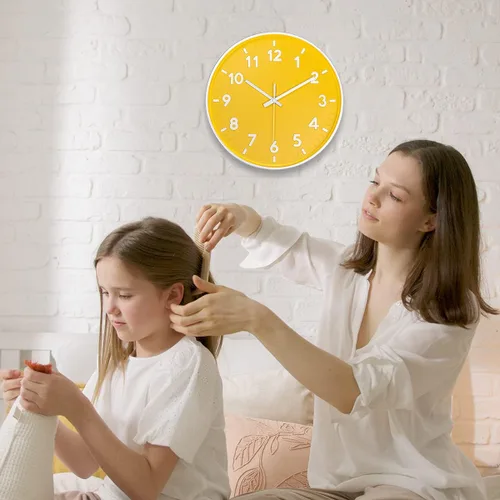 Miniatura 7 de JENLYSTIME Reloj moderno de 12 pulgadas para interiores y exteriores, esfera redonda brillante y colorida, reloj de pared silencioso de cuarzo que