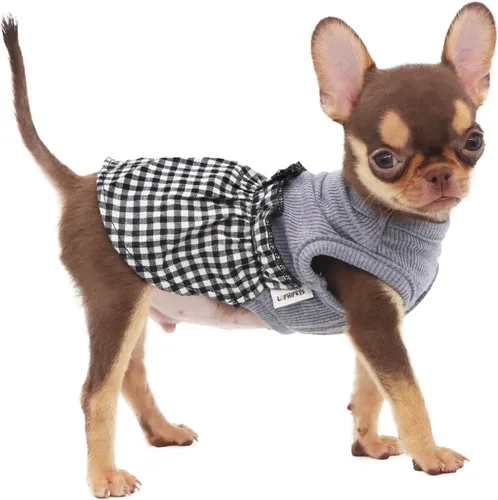 LOPHIPETS Vestido a cuadros para perros pequeños, taza de té para niña, chihuahua, yorkie, cachorro, ropa de gato, cuadros blancos y negros, XXS