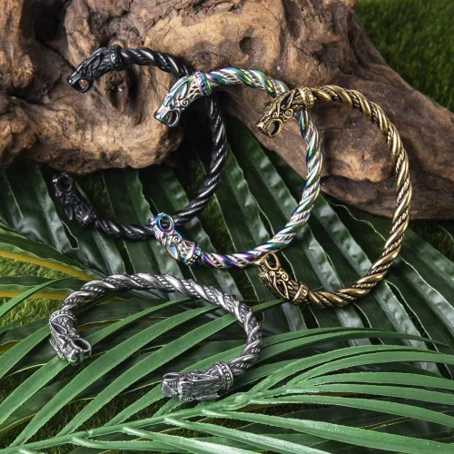 Miniatura 3 de TURTLEDOVE Brazalete con cabeza de lobo vikingo Fenrir - Torca ajustable de acero inoxidable nórdico escandinavo