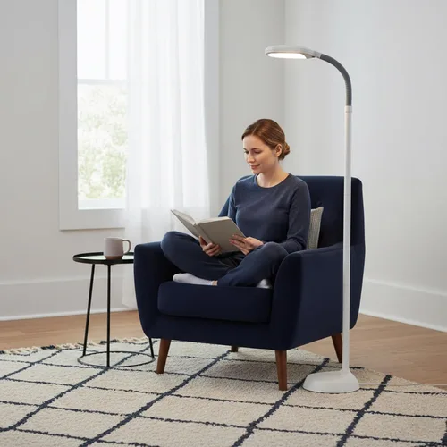 Miniatura 7 de Bedford Home Lámpara de pie - Lámpara de luz solar natural de espectro completo con cuello flexible - Luz de lectura, manualidades, estudio y Blanco