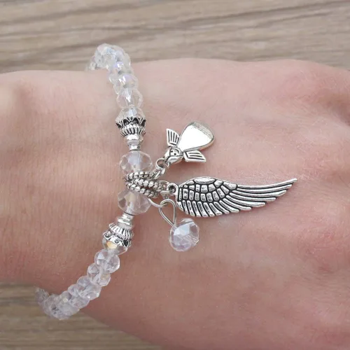 Miniatura 4 de Bautismo Party Favor (12PCS) Pulsera de ángel de cristal para bautizo Recuerdos para bautizo con bolsa de regalo de organza