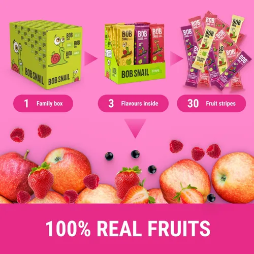 Miniatura 6 de BOB SNAIL Bocadillos de fruta saludables para niños y adultos – 30 bocadillos de fruta en tiras con sabor a manzana-pera, fresa, grosella negra