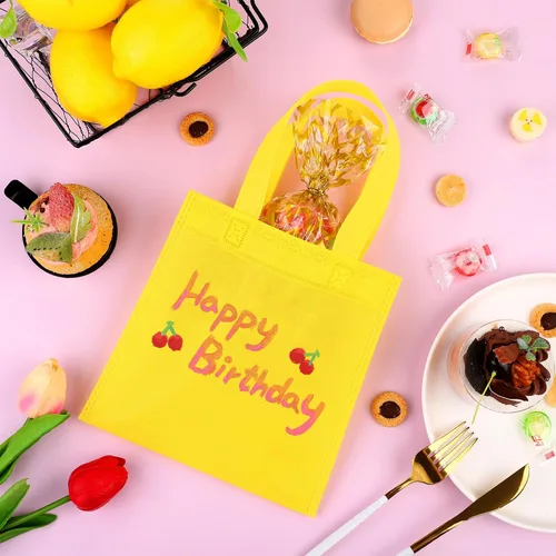 Miniatura 5 de Aneco 30 bolsas de regalo no tejidas de 8 x 8 pulgadas, bolsa de regalo de fiesta, bolsa de tela reutilizable arcoíris para fiesta de cumpleaños