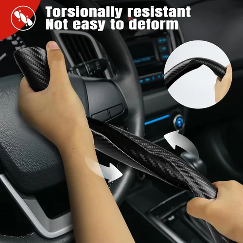 Miniatura 4 de funda segmentada de 3 piezas para volante de automóvil, protector antideslizante de volante de cuero de fibra de carbono, funda antideslizante