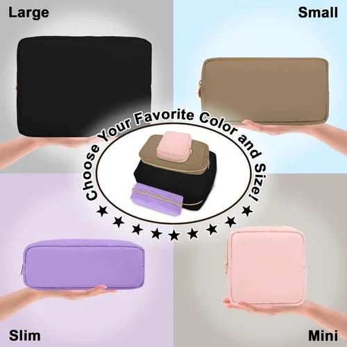 Miniatura 8 de Bolsa de maquillaje pequeña de nylon para bolso, linda bolsa de maquillaje preppy con cremallera, bolsa de cosméticos, bolsa de viaje impermeable