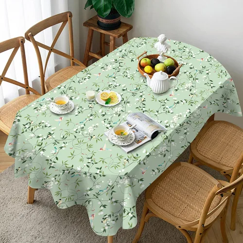 Miniatura 2 de Mantel de primavera y verano, mantel ovalado oblongo, de tela impermeable, diseño floral de pájaro verde, 54 x 72 pulgadas, para cocina, comedor