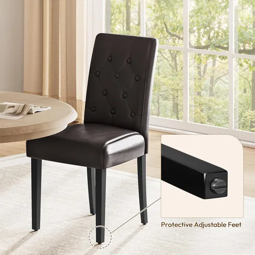 Miniatura 6 de Yaheetech Juego de 2 sillas de comedor tapizadas Parsons de cuero modernas con respaldo alto y patas de madera maciza, para comedor, sala de estar