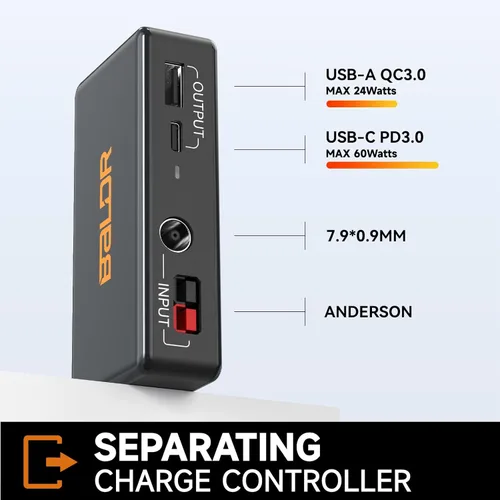 Miniatura 4 de BALDR Paneles solares monocristalinos de 200 W, cargador solar plegable portátil para generadores solares y centrales eléctricas portátiles, kit