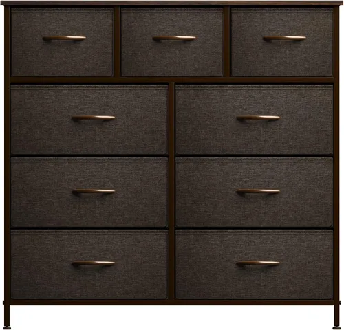 Miniatura 7 de Sorbus - Cómoda con 9 cajones para dormitorio, pasillo, armario, organización de oficina, marco de acero, parte superior de madera, contenedores
