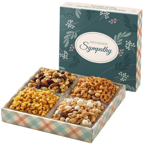 Broadway Basketeers Cesta de regalo de nueces de simpatía, surtido de cajas de nueces gourmet para hombres y mujeres, bandeja de regalo de