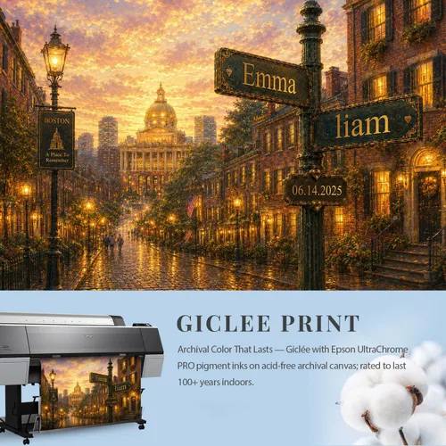 Miniatura 6 de IPIC - Personalized Framed Canvas with Custom Street Sign in Boston Personalized Street Signs with Names, Custom Canvas Print, Boston Sunset