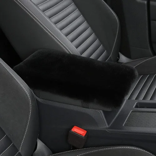 Miniatura 18 de IRIWOOL - Funda de reposabrazos de piel de oveja, cubierta de reposabrazos de auto, cojín suave de consola para coche, cubierta de consola central