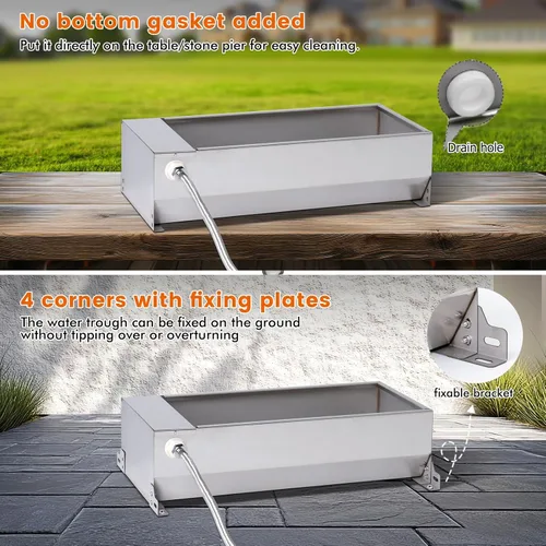 Miniatura 6 de Dispensador automático de tazón de agua grande para perros, de acero inoxidable al aire libre, canal automático de agua para ganado, bebedero