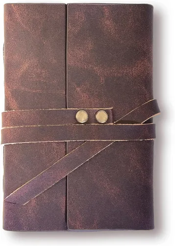 Miniatura 3 de Diario de cuero genuino de 4 x 6 pulgadas para hombres y mujeres con caja de regalo, 300 páginas de papel kraft forradas, diario encuadernado