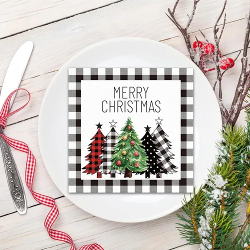 Miniatura 7 de Servilletas de Navidad Negras y Blancas con Estampado de Búfalo de Granja, Servilletas de Papel para Invitados de Invierno, Toallas de Mano