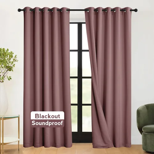 Miniatura 26 de RYB HOME 3 en 1 insonorizadas - oscurecedoras - cortinas de lino con aislamiento, cortinas de ahorro de energía con bloqueo de ruido para Lino blanco
