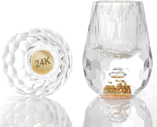 Miniatura 8 de SIYOUKI Juego de vasos de chupito de cristal de 0.5 onzas, decorados con hojuelas de oro de 24 quilates, sin plomo, juego hecho a mano, adecuado