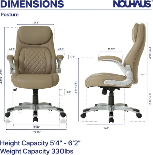 Miniatura 2 de Nouhaus +Posture Silla de Oficina Ergonómica de Cuero PU. Soporte Lumbar Click5 con Reposabrazos FlipAdjust. Silla Ejecutiva Moderna y Silla de Topo