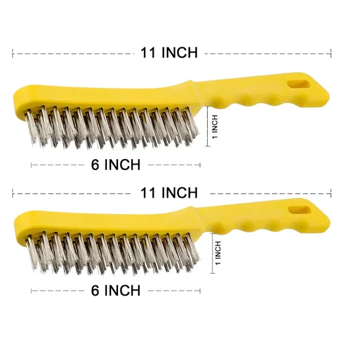 Miniatura 2 de Juego de 2 cepillos de alambre para rascar, acero inoxidable resistente de 11 pulgadas con mango de plástico, herramienta de mano para doblar