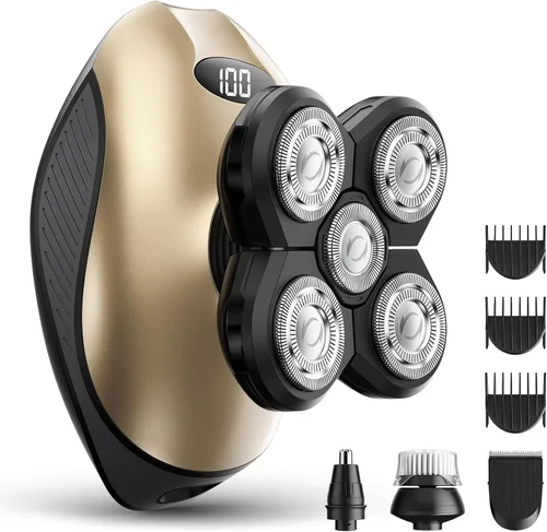 Maquina de Afeitar Eléctrica para Hombres, Afeitadora de Cabello de Cabeza y Cuerpo para Hombres, Afeitadora Inalámbrica Recargable Húmeda/Seca para