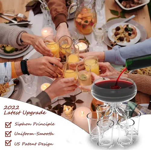 Miniatura 2 de ALEVMOOM Dispensador y soporte para 6 vasos de chupito, dispensadores para llenar líquidos, dispensador de licor acrílico sin contacto para bebidas