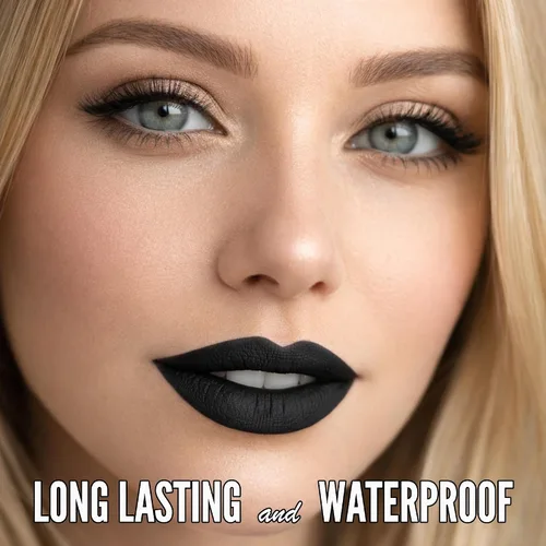 Miniatura 4 de Mynena Combo de lápiz labial negro azabache de larga duración con delineador de labios, impermeable y a prueba de transferencia, cómodo e