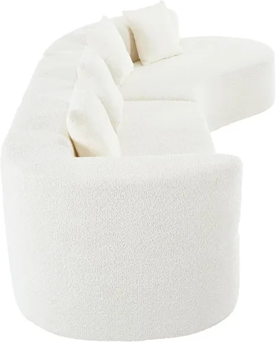 Miniatura 8 de Sofá moderno sin hueso con diseño curvo, sofá modular de felpilla de 2 piezas con 4 almohadas, esponja de felpa, cojín de resorte y esponja grande