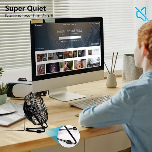 Miniatura 2 de BEESTAR Mini ventilador de 4 pulgadas con construcción de metal, potente alimentado por USB, escritorio de rotación de 360°, ventiladores USB