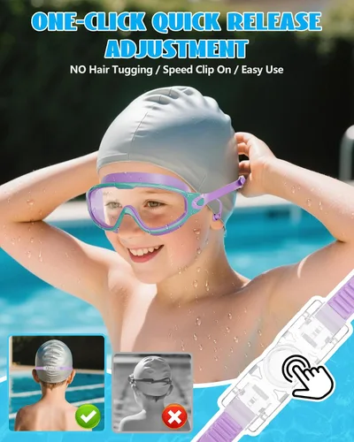 Miniatura 5 de Aegend Nuevo paquete de 2 gafas de natación de visión amplia para niños, gafas antivaho/anti-UV sin fugas con tapones para los oídos para niños de 3