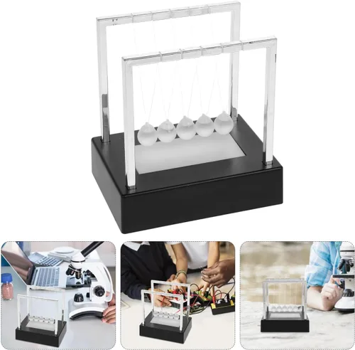Miniatura 4 de SEWACC Newton's Cradle Balance - Bolas de péndulo para decoración de oficina con base negra, escritorio con luz LED, bolas cinéticas oscilantes