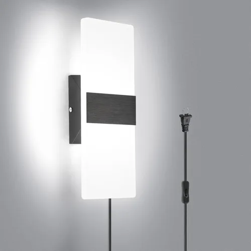 Miniatura 9 de TRLIFE Lámpara de pared LED moderna, ajustable 4 temperaturas de color 12W lámpara de pared moderna enchufe, luz de pared acrílica montada