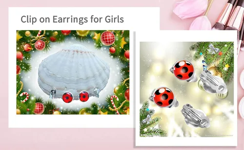 Miniatura 3 de OHINGLT Pendientes de clip de mariquita para mujer, aretes de plata con diseño de mariquita roja