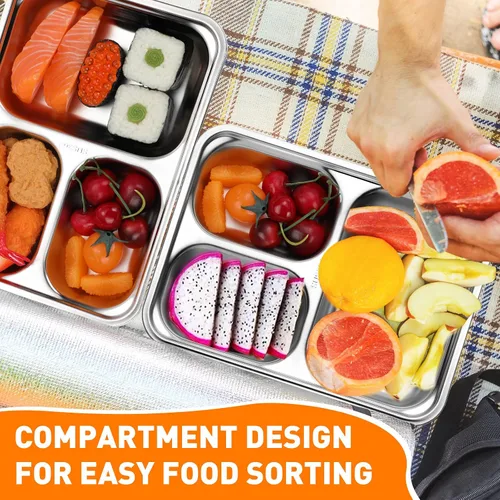 Miniatura 4 de Zopeal Paquete de 8 platos divididos de acero inoxidable 304 bandejas rectangulares de metal para adultos y niños, control de porciones