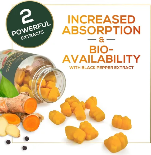 Miniatura 5 de Gomitas de suplemento de curcumina de cúrcuma – 95% de curcuminoides con cúrcuma y jengibre, pimienta negra para una mejor absorción, apoyo