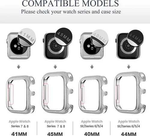 Miniatura 5 de Bling Cases - Fundas compatibles con Apple Watch de 1.61 pulgadas (1.614 in) Series 7 y Series 8, funda protectora de metal inoxidable con diamantes