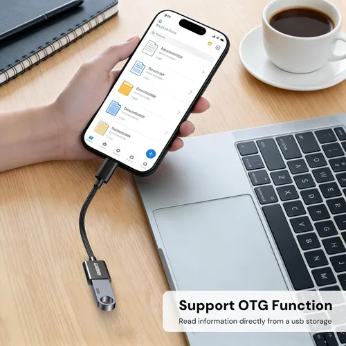 Miniatura 6 de Paquete de 2 adaptadores USB C a USB, cable USB C macho a USB hembra OTG, trenzado de nailon, carcasa de aluminio, compatible con iPhone 17, 16, 15