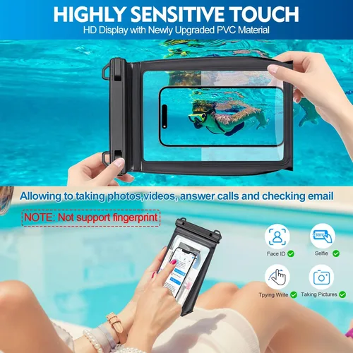 Miniatura 3 de PEDVSTY Paquete de 2 bolsas grandes flotantes impermeables para teléfono, bolsa IPX8 a prueba de agua para playa, natación, vacaciones, negro