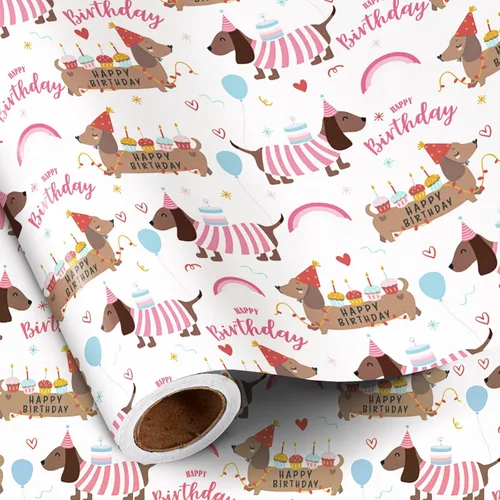 Miniatura 10 de RUSPEPA - Rollo de papel de regalo de cumpleaños para niñas, mini rollo, lindo diseño de ajolote y submarino con texto de feliz cumpleaños